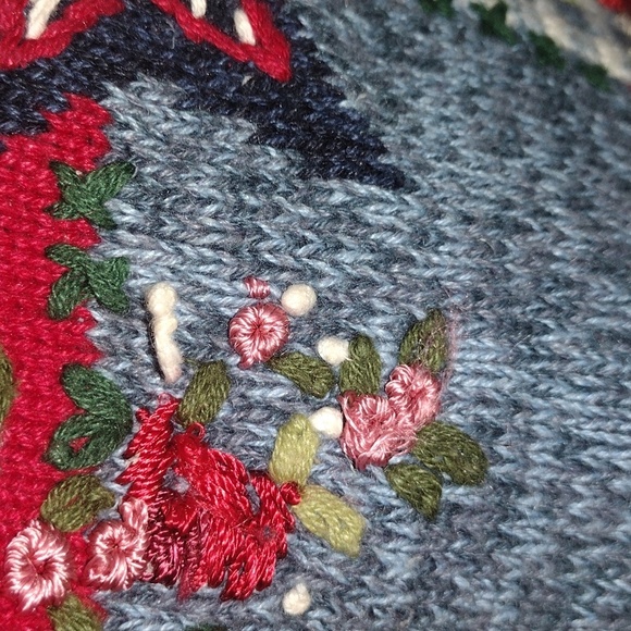 Heirloom Collectibles Knit Red Patchwork Patriotic Cardigan Cotton Blend S - Picture 5 of 8
